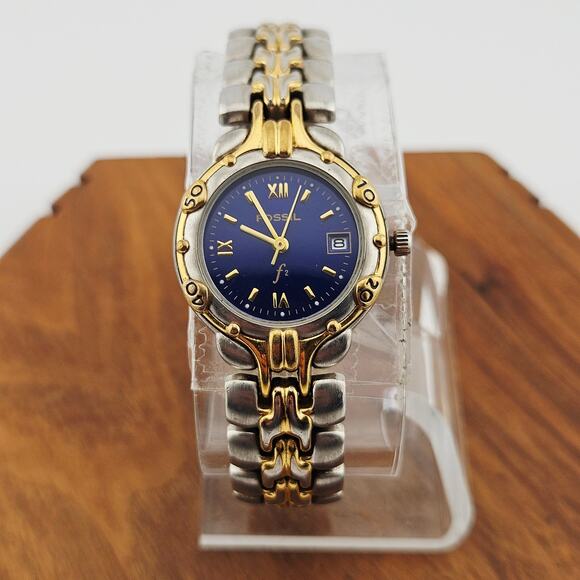 Fossil Women's Blue Dial Two Tone Boyfriend Watch Elevated Basic Daily ES-8954 - Picture 1 of 7